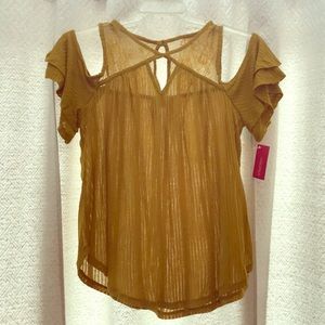 Mustard Flirty Top with Cutout Sleeves